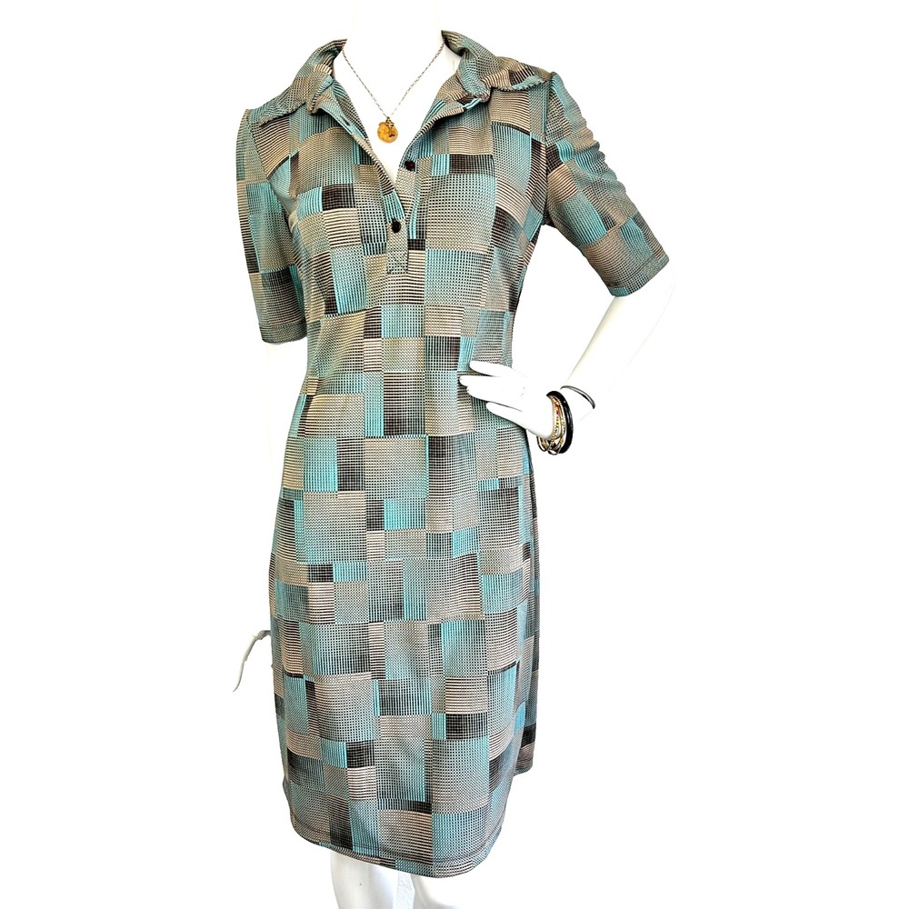 Vintage 90s California Concept Geometric Grid Shirt Dress Small Indie Grunge Y2K
